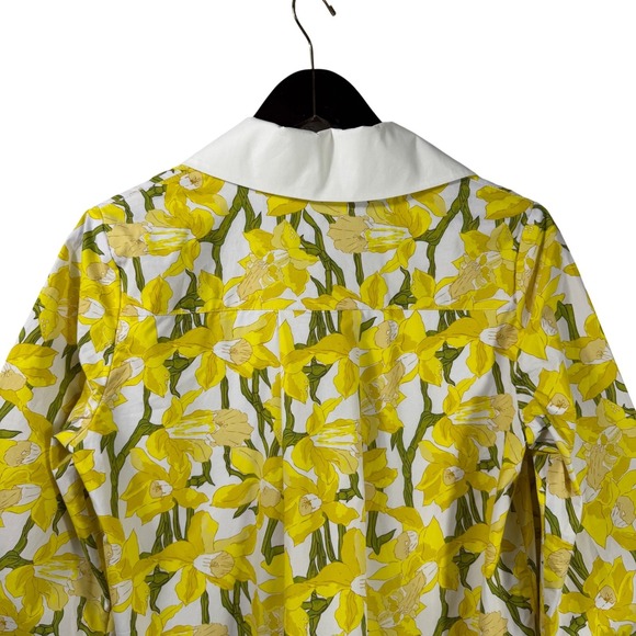 Katie Kime Yellow Daffodil Floral Tunic Dress White Contrast Trim Small Spring - Picture 9 of 14